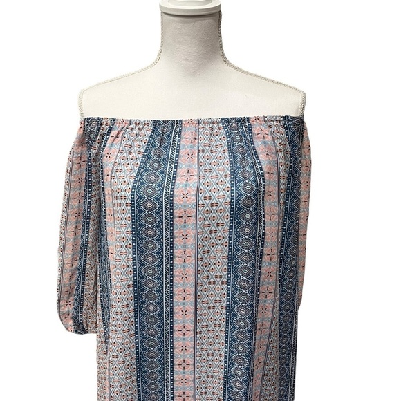 L Love Bohemian Print 3/4 Sleeve Shift Dress Blue & Pink Women’s Size Small - Picture 8 of 10